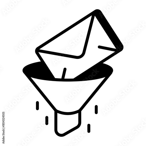 A line style icon showing filtering mail