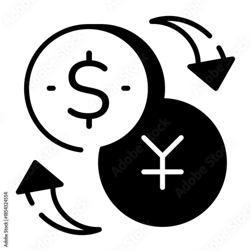An outline style icon depicting currency exchange