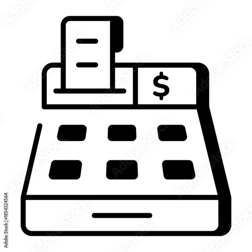 A linear style icon representing cash register