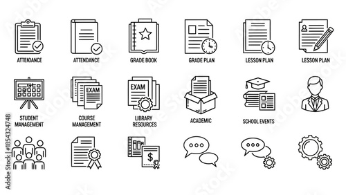 Finance and Business Document Icon Set Line Style for Accounting and Office Management