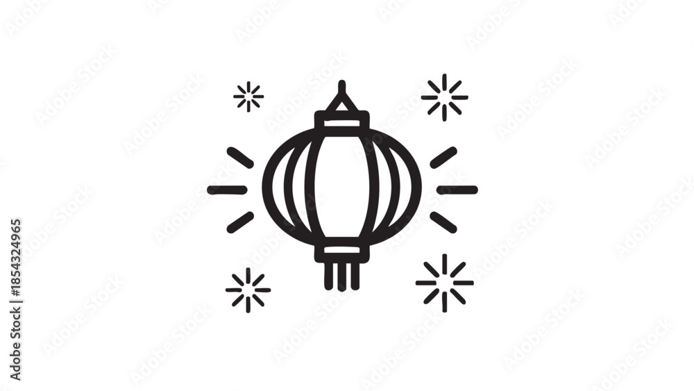 Fototapeta premium Simple black lantern illustration surrounded by sparkles on a white background