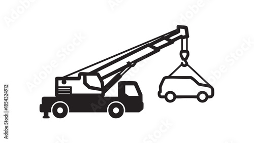 Crane Truck Lifting Car Illustration