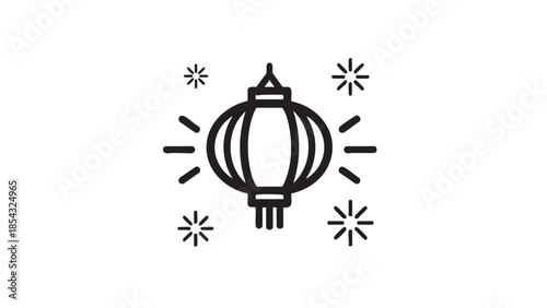 Simple black lantern illustration surrounded by sparkles on a white background