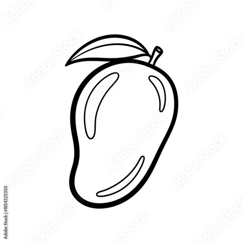 Outline drawing of a fresh tropical mango fruit with a leaf