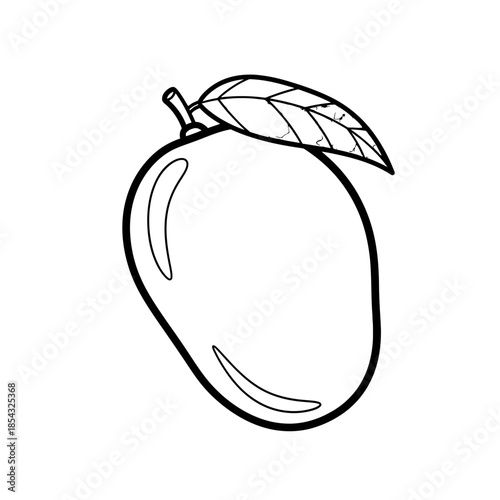 Outline Drawing of a Single Mango with a Leaf