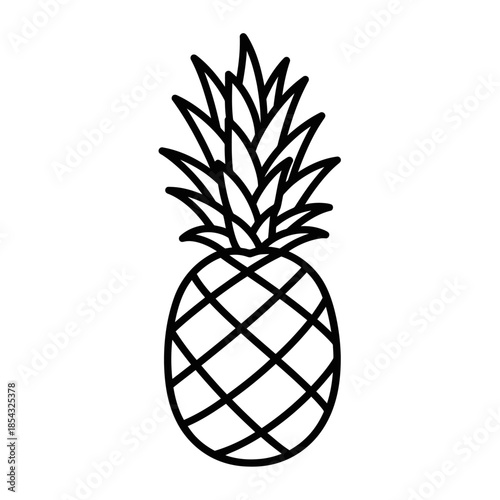 Simple outline drawing of a whole pineapple fruit with leaves