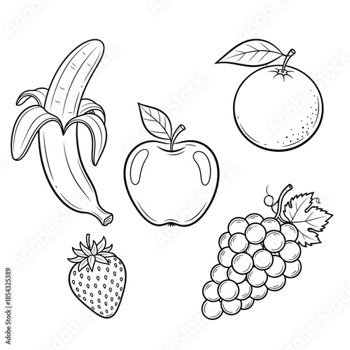 Various fresh fruit illustrations for healthy lifestyle coloring pages