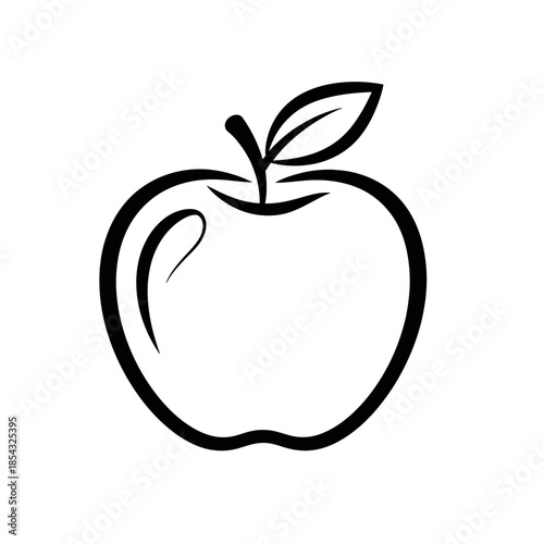 Simple black outline drawing of a fresh apple fruit