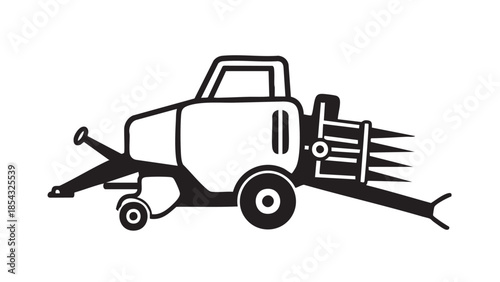 A tractor equipped with a brush cutter attachment is clearing dense vegetation in a rural landscape from a side viewpoint.