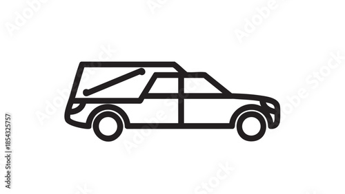 Simple black line illustration of a car on a white background