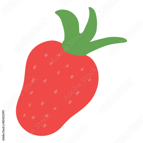 Hand Drawn Strawberry Icon. Simple Minimalist Red Strawberry Fruit Illustration with Green Stem