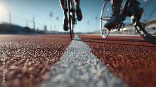 Cyclists racing on track, with a focus on speed, competition, and determination
