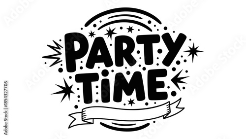 Celebratory Party Time Typography Design with Stars and Dots