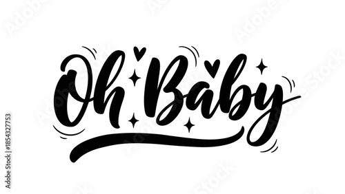 Charming 'Oh Baby' hand-lettering art with playful stars and hearts perfect for baby announcements