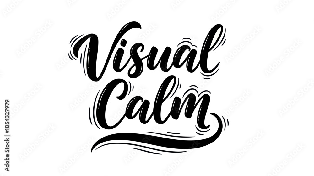 Fototapeta premium Elegant Black and White Script Typography Design Featuring Inspiring 'Visual Calm' Text