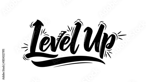 Dynamic "Level Up" typography for achievement and personal growth in a modern script
