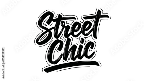 Dynamic street chic lettering with bold, hand-drawn brush script style typography for urban fashion