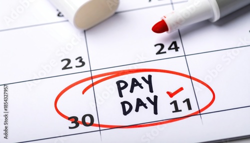 Payday Reminder on Calendar with Red Marker