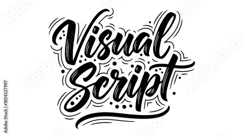 Elegant brush script lettering artwork featuring the phrase 'Visual Script' with modern stylistic