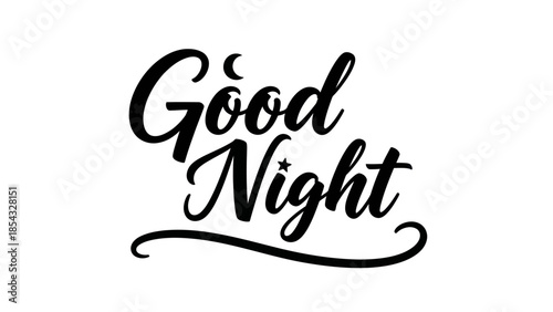 Elegant handwritten good night message with decorative moon and star script typography