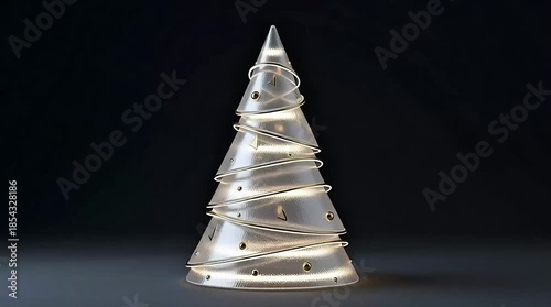 Modern metal Christmas tree with golden wire decoration