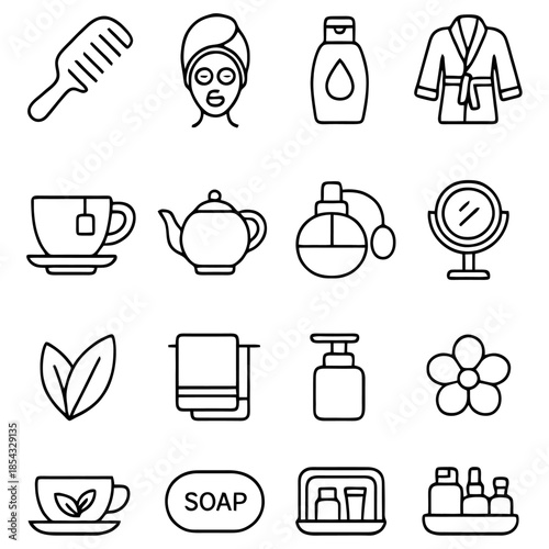 Spa Day Essentials: A collection of spa day items, featuring essentials like a comb, face mask, tea, and other personal care items that embody the essence of self-care and serenity.
