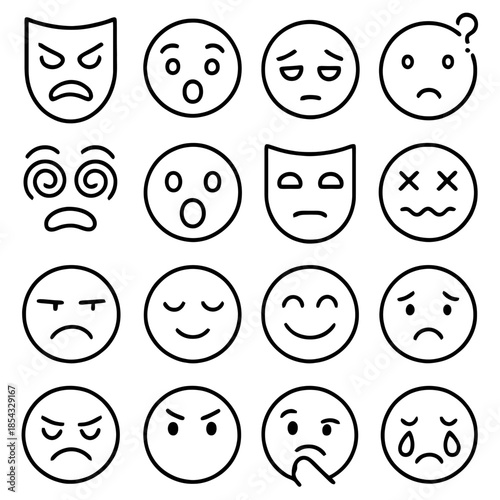 Diverse Emotional Spectrum: A captivating visual array of expressive faces, each conveying a unique emotion. From joy to sorrow.