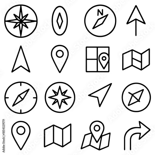 Navigational Icons: A collection of various navigational icons, each symbol representing a different aspect of direction and orientation, perfect for any journey.