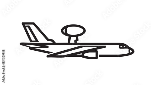 A large airplane is depicted in a simple line drawing on a plain white background
