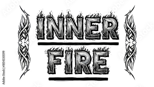 Inner Fire illustrative typography design with flame and celtic knot elements