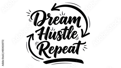 Inspiring hand-lettered phrase promoting ambition and relentless pursuit of goals for continuous