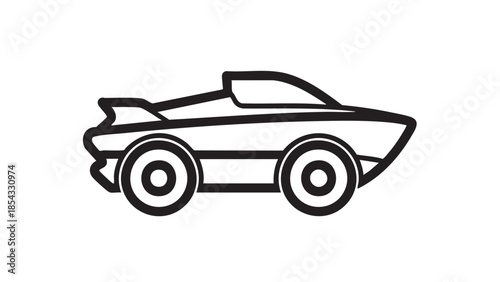 A sleek sports car viewed from the side, showcasing its design and wheels in a simple illustration style