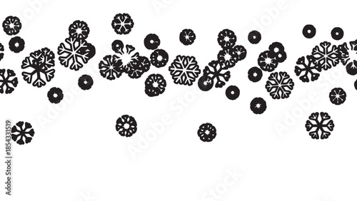 Snowflakes falling gently from the sky, a serene winter scene, viewed from below