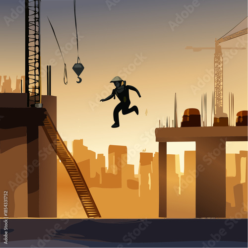 Man Falling from Construction Site Accident.