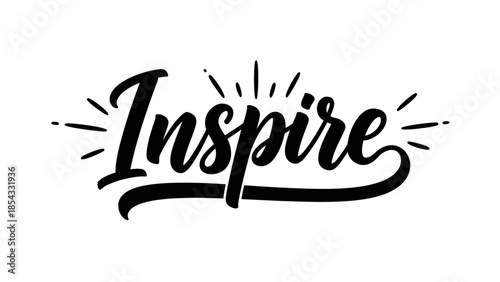 Stylish Black Handwritten Word Inspire with Artistic Rays and Underline Decoration