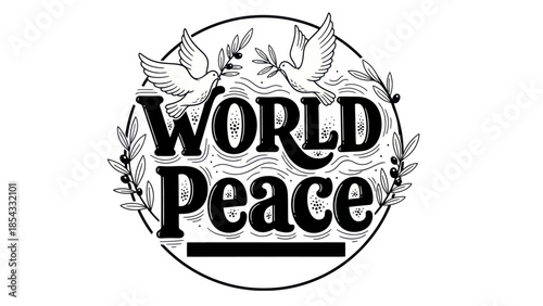Symbolic design of doves carrying olive branches conveying global peace and unity