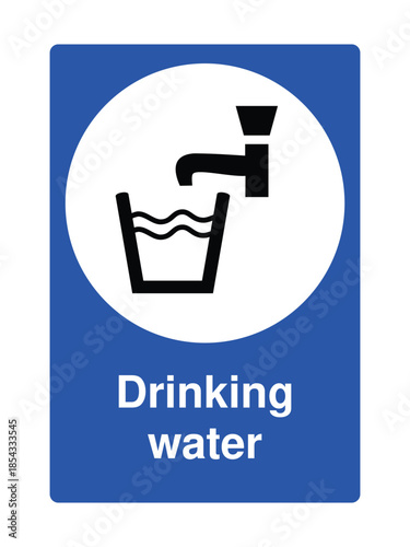 Drinking Water Icon with Glass and Tap Symbol for Public Facilities with Explanation – High Quality Vectorial Stock Image