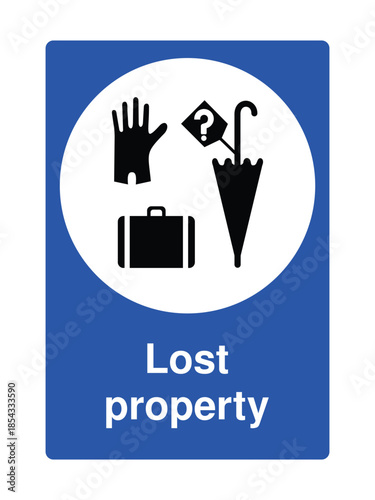 Lost Property Icon with Stylized Box and Personal Items for Public Facilities with Explanation – High Quality Vectorial Stock Image