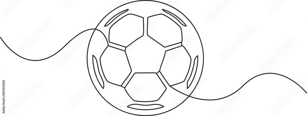 Obraz premium Minimalist continuous line art of a soccer ball with wavy motion path