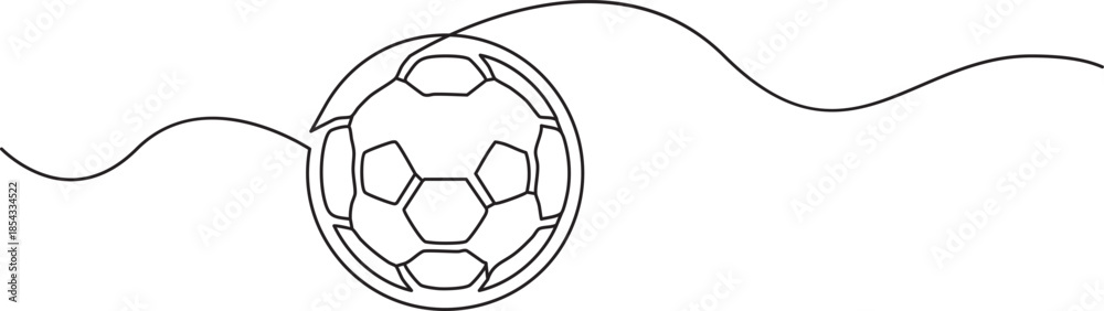 Obraz premium Simple continuous line illustration of a soccer ball in movement with curved line