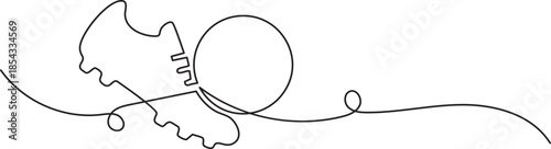 Minimalist line art of a soccer shoe cleat and ball in a continuous stroke