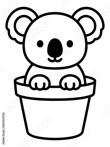 Koala in Pot: A charming illustration featuring an adorable koala bear peeking out from a decorative pot. Capturing a simple yet cute moment, evokes feelings of warmth and innocence