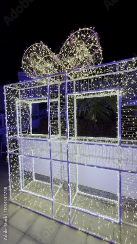 Large gift box structure with fairy lights