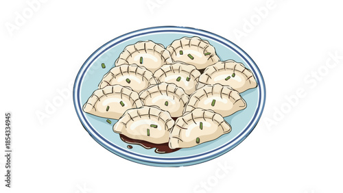 Plate of dumplings arranged on blue dish for Chinese New Year  