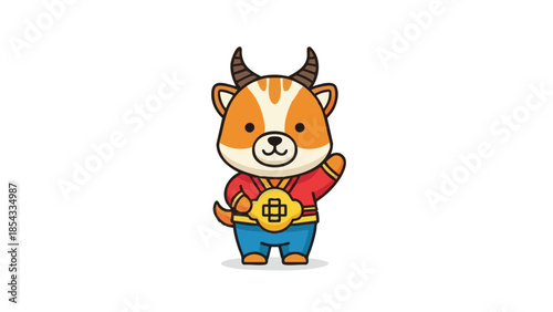 Cute goat character waving in red outfit for Chinese New Year  
