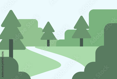 Minimalist Flat Design Illustration of a Park with Winding Path