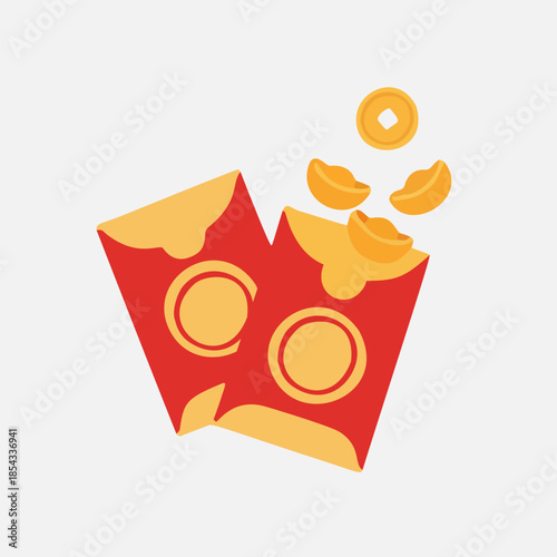 Vibrant red envelopes and sparkling golden coins symbolizing prosperity and good fortune for festive celebrations