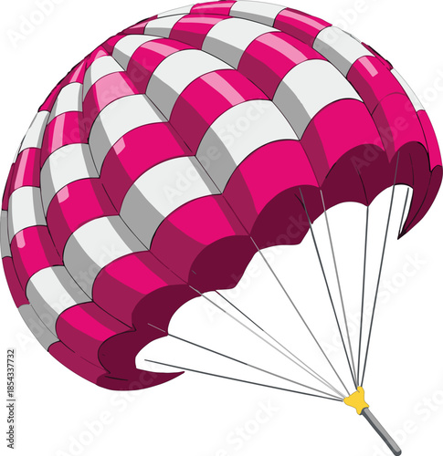 Modern parachute design with checkered pink and white pattern featuring thin suspension lines for paragliding hobbyist themes aviation emergency gear and extreme outdoor sports.