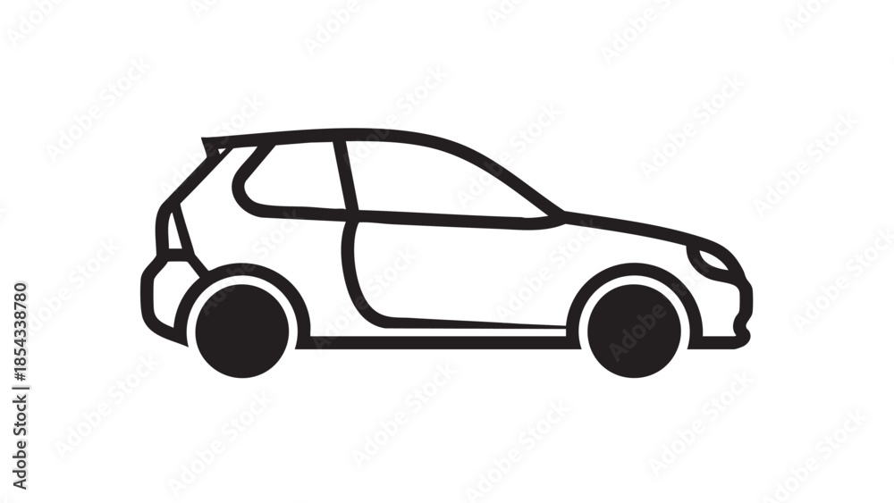 Fototapeta premium Simple illustration of a modern compact car viewed from the side on a white background
