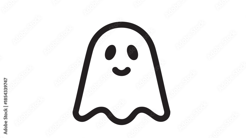 Obraz premium A simple black and white illustration of a friendly ghost with a smiling face
